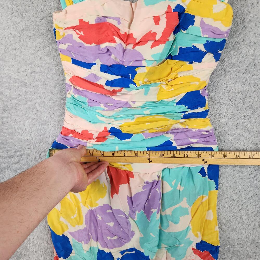 Vintage Silks St Gillian Dress Womens 6 Multicolor Silk Ruched Sheath 80s Art - Picture 7 of 16